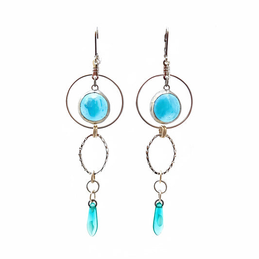 Light Blue Iridescent stained glass earrings