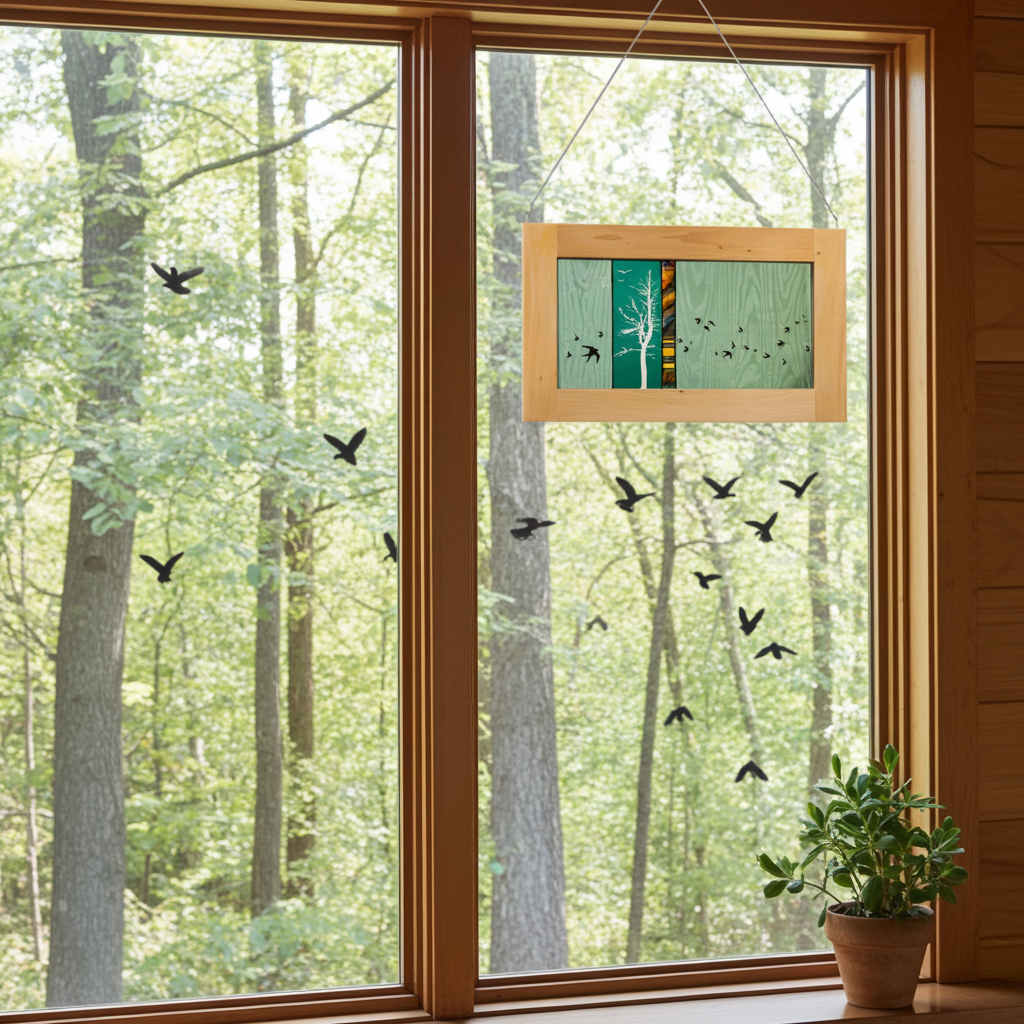 Large Window Hanging, Green with Birds, Kiki Renander  #4