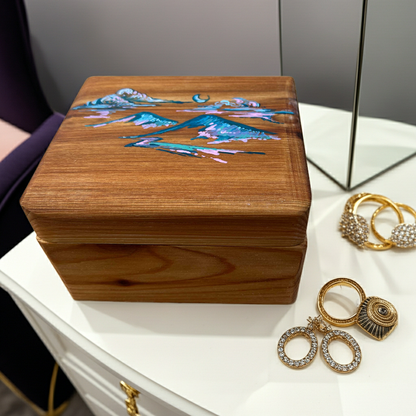 Handmade Cedar Jewelry Box, Mountain Night Sky, Ani Eastwood