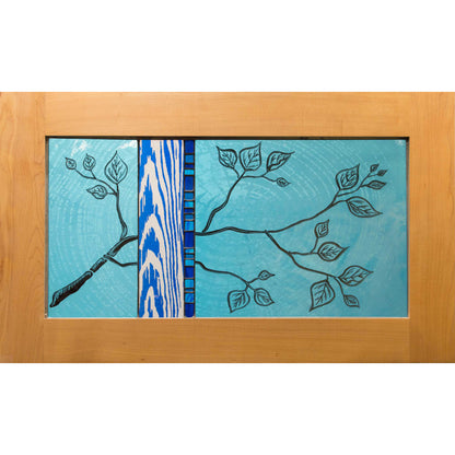 Teal and Blue Branch, large window hanging