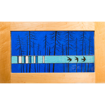 Dark Blue Birds, large window hanging