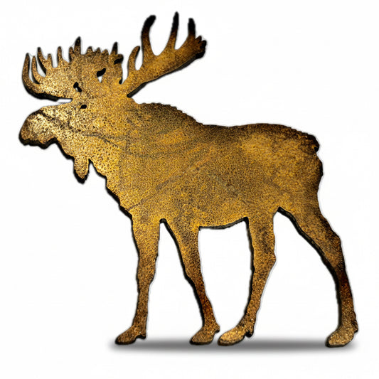 Bronze-colored moose silhouette on a white background