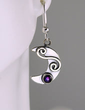 Load image into Gallery viewer, Sterling Silver Petite Moon &amp; Star Earrings with Purple Paua and Silver Spirals, AE3j, Lois Linn Jewelry

