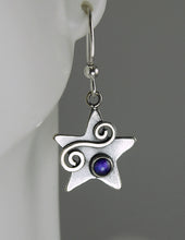 Load image into Gallery viewer, Sterling Silver Petite Moon &amp; Star Earrings with Purple Paua and Silver Spirals, AE3j, Lois Linn Jewelry
