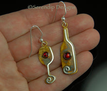 Load image into Gallery viewer, Wine Bottle and Glass Earrings in Patina Sterling Silver with Red Paua Shell Cabochons, BE3r, Lois Linn Jewelry
