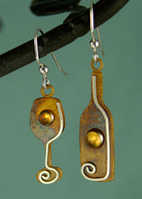 Load image into Gallery viewer, Wine Bottle and Glass Earrings in Patina Sterling Silver with Citrine Cabochons, BE3w, Lois Linn Jewelry
