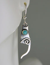 Load image into Gallery viewer, Shiny Sterling Silver Cat Earrings set with Amazonite Cabochons CE2j, Lois Linn Jewelry

