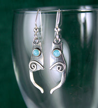 Load image into Gallery viewer, Shiny Sterling Silver Cat Earrings set with Amazonite Cabochons CE2j, Lois Linn Jewelry
