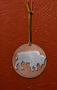 Round metal buffalo Ornament, Dave Larson Metal