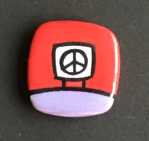 Ceramic Peace Sign Magnetic Pin , Red and Tan, Glenn Parks