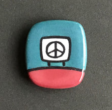 Load image into Gallery viewer, Ceramic Peace Sign Magnetic Pin, Ochre and Forest Green, Glenn Parks
