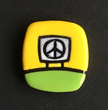 Load image into Gallery viewer, Ceramic Peace Sign Magnetic Pin , Lime Green and Yellow, Glenn Parks
