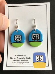 Ceramic Peace Sign Earrings ,Lime and Forest Green2, Glenn Parks
