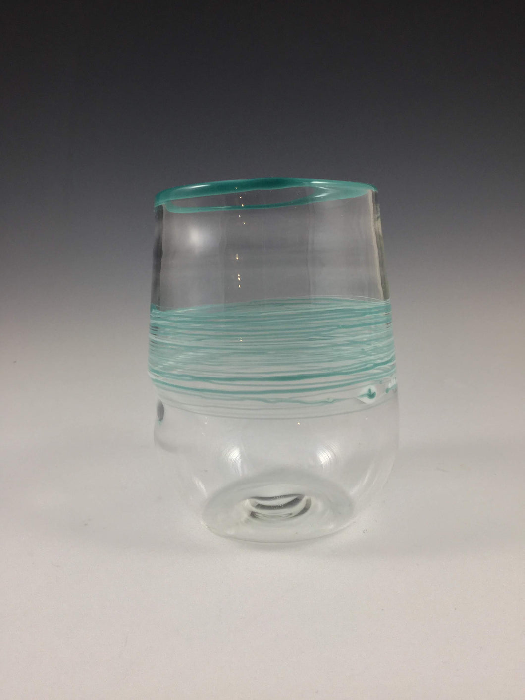 LaBrecque glass, Handmade Clear Glass with Teal Bands