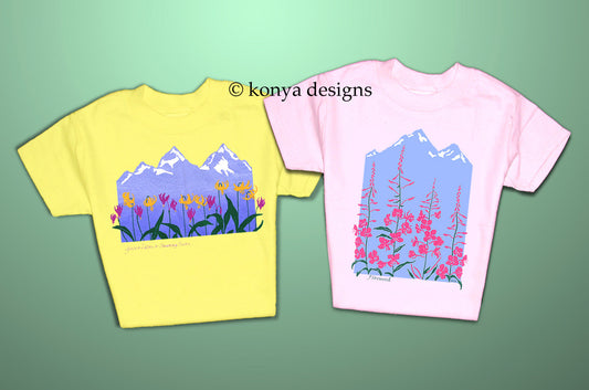 Girl's Wildflower T-shirts (Yellow and Pink options)