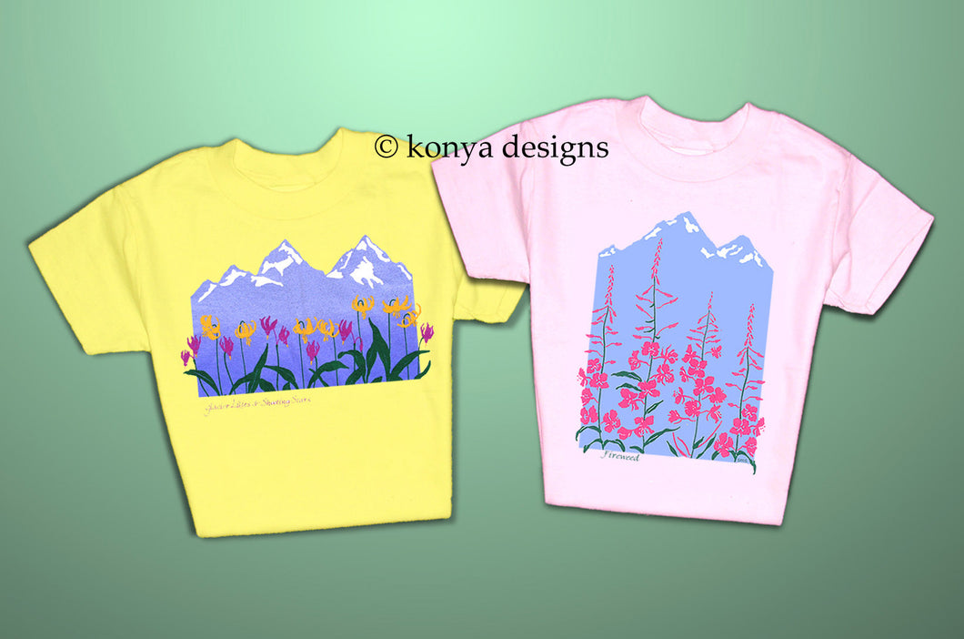 Girl's Wildflower T-shirts, Konya Designs (Yellow and Pink options)