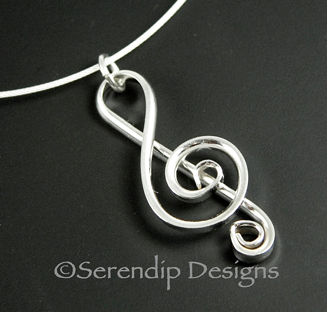 Argentium Sterling Silver Treble Clef Pendant, Sterling Silver Music Necklace, Musician Gift SN15, Lois Linn Jewelry
