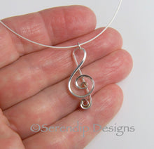 Load image into Gallery viewer, Argentium Sterling Silver Treble Clef Pendant, Sterling Silver Music Necklace, Musician Gift SN15, Lois Linn Jewelry
