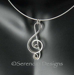 Argentium Sterling Silver Treble Clef Pendant, Sterling Silver Music Necklace, Musician Gift SN15, Lois Linn Jewelry