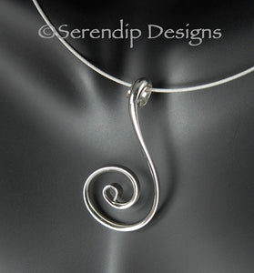 Shiny Silver Fibonacci Spiral Pendant, Larger Shiny Sterling Silver Zen Spiral Necklace, SN8 , Lois Linn Jewelry