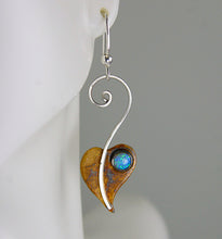 Load image into Gallery viewer, Patina Sterling Silver Lilac Leaf Earrings with Blue Opal, October Birthstone , XE2, Lois Linn Jewelry
