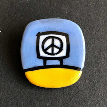 Load image into Gallery viewer, Ceramic Peace Sign Matgnetic Pin Yellow and Blue, Glenn Parks
