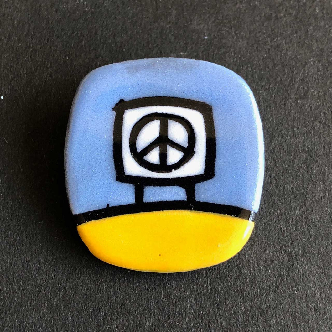 Ceramic Peace Sign Matgnetic Pin Yellow and Blue, Glenn Parks