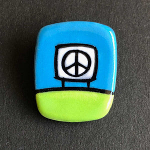 Ceramic Peace Sign Magnetic Pin, Lime Green and Forest Green, Glenn Parks
