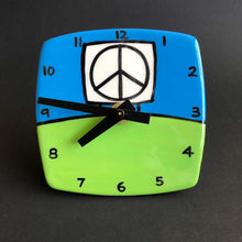 Load image into Gallery viewer, Green and Yellow Desk Peace Sign Clock, Glenn Parks

