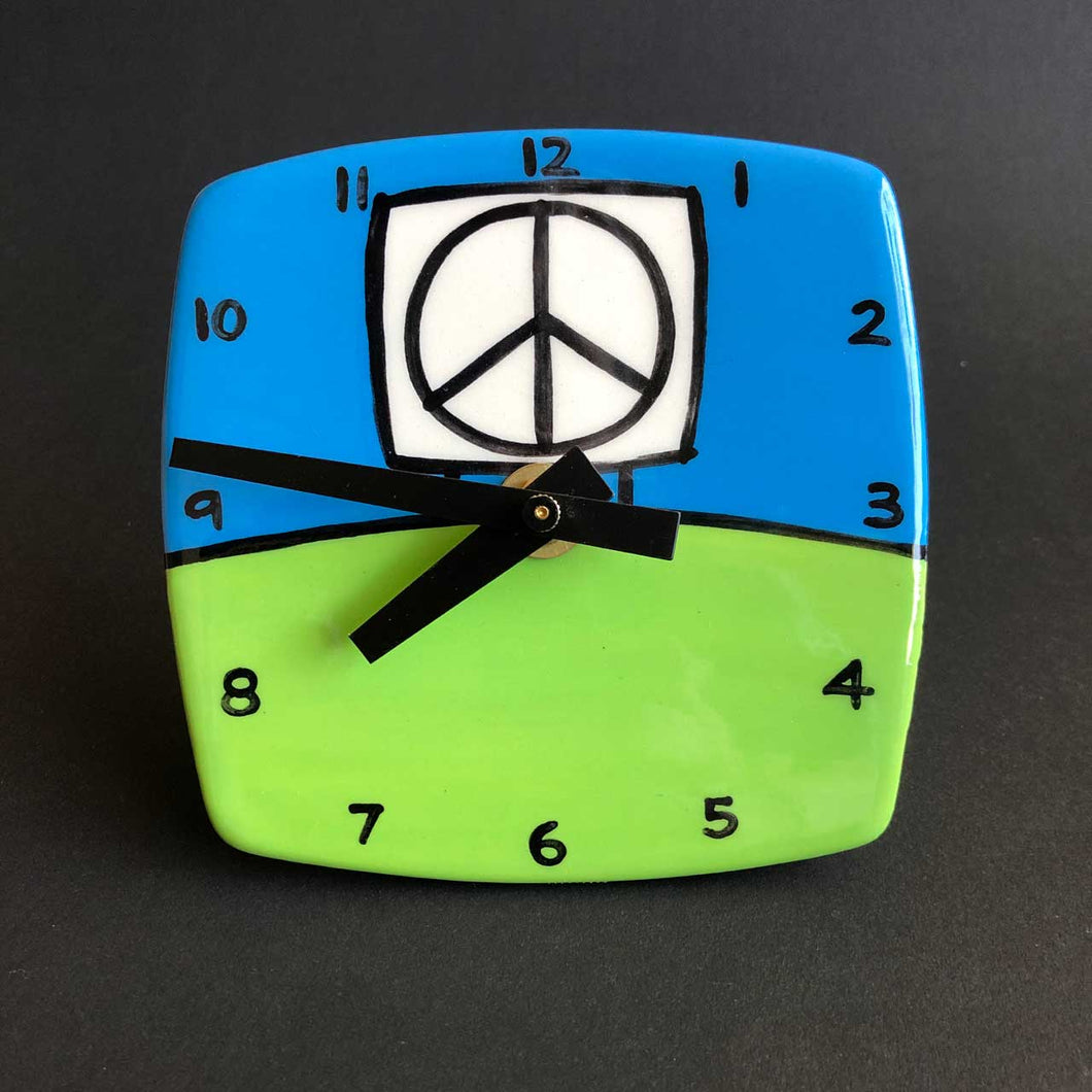 Green and Yellow Desk Peace Sign Clock, Glenn Parks