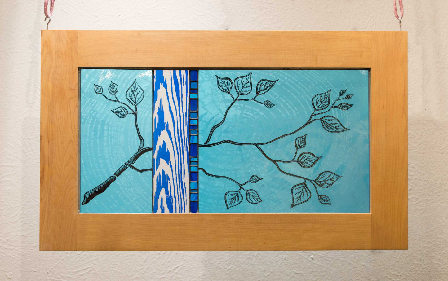 Teal and Blue Branch, large window hanging