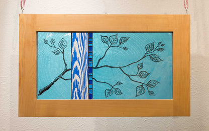 Teal and Blue Branch, large window hanging