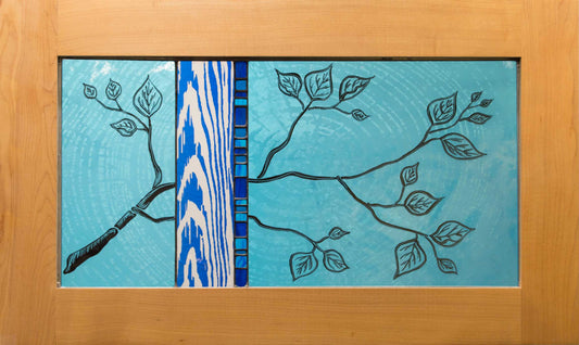 Teal and Blue Branch, large window hanging