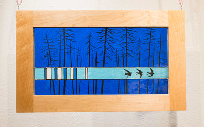 Dark Blue Birds, large window hanging