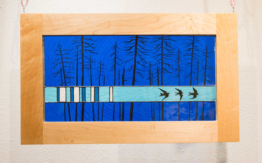 Dark Blue Birds, large window hanging