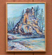 Load image into Gallery viewer, &quot;Cliffs on the Blackfoot River&quot; Original framed in Redwood, Ani Eastwood
